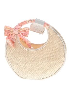 NWT Kids Haute Hippie Pale Yellow Crescent Straw Bag with Peach Floral Bow